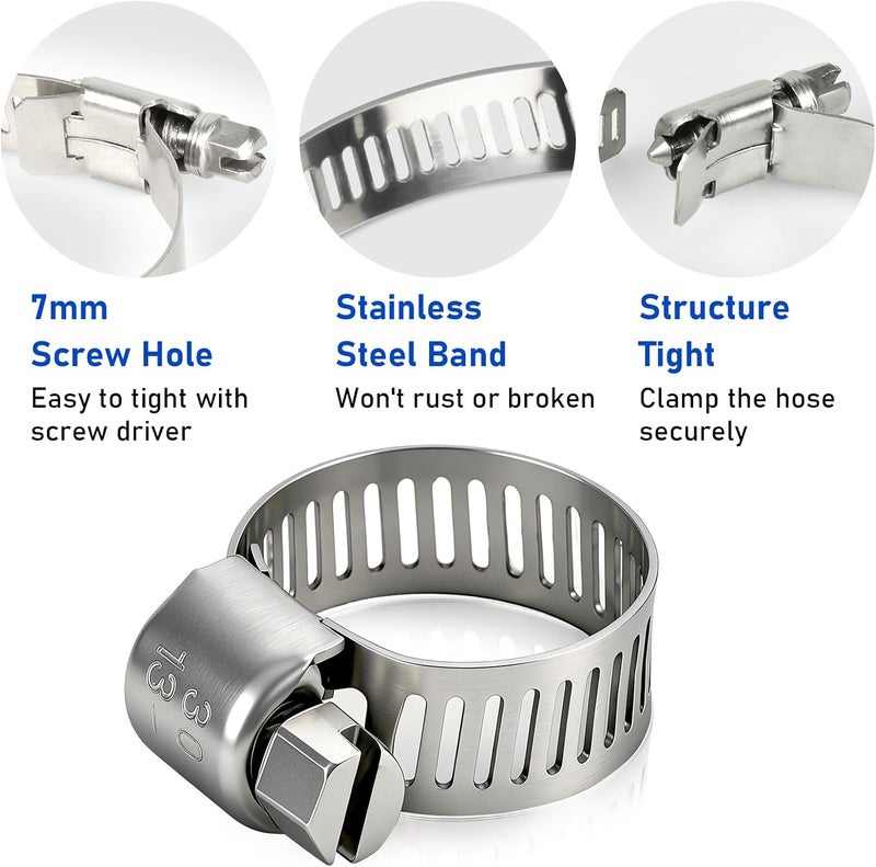 Gudui Hose Clamp 3/4 Inch, 10 Pack Stainless Steel Hose Clamps for 1/2 Inch to 3/4 Inch Hose Pipe Adjustable Worm Gear Hose Clamps Assortment Kit for Fuel Line, Automotive, Radiator, Mechanical - Image 3